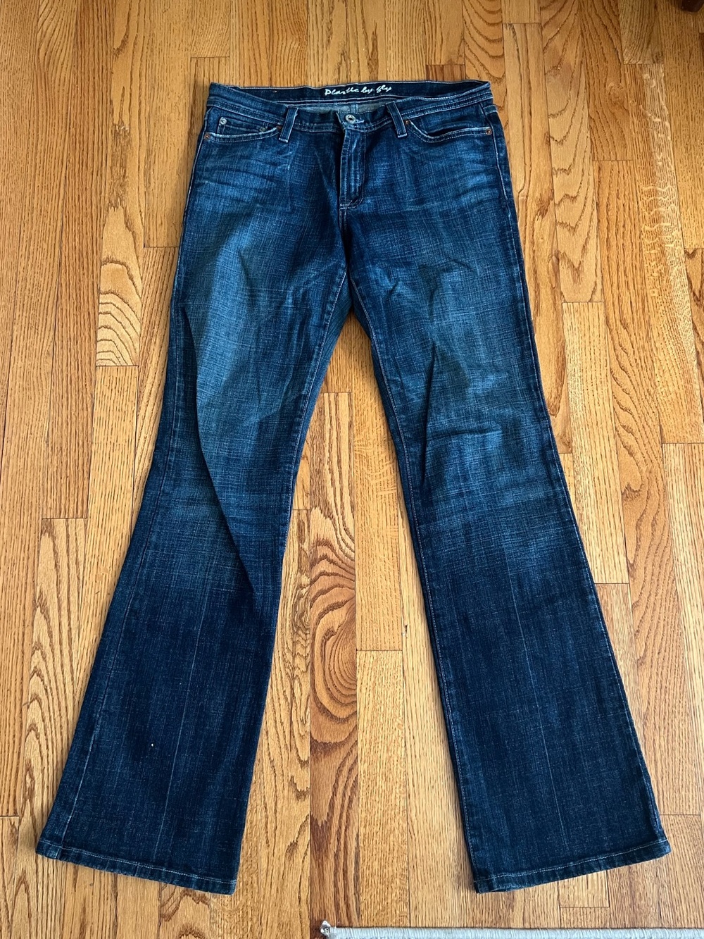 Plastic by Guy Dark Blue Flare Jeans Women's Stretch Flare Size 11